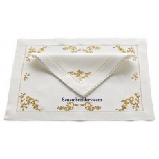 hand embroidery napkins in gold thread